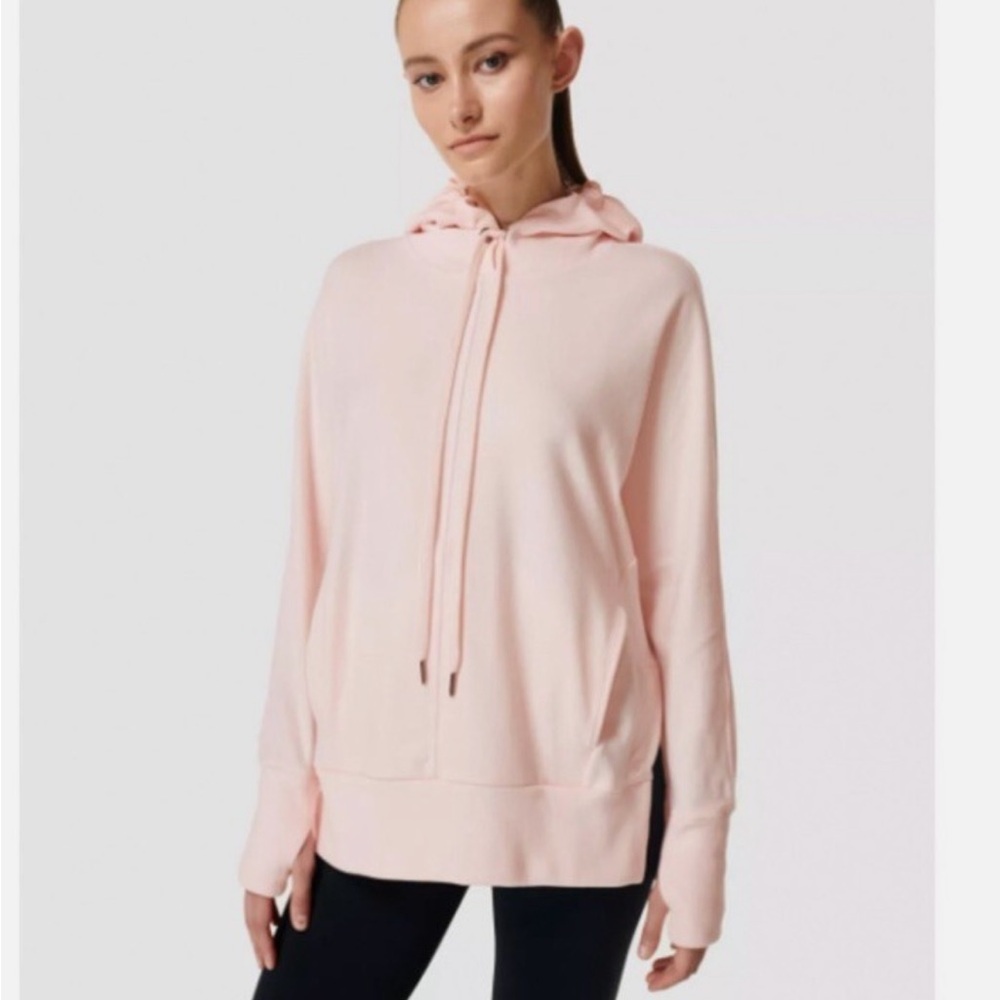 Sweaty Betty Liberate Luxe Fleece Hoodie Pullover Blush Pink Kangaroo Pocket S